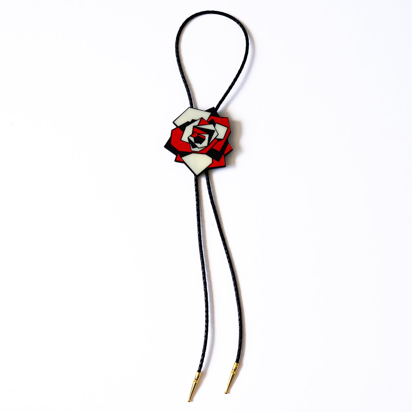 Nicimos Bolo Tie // Matte Black, Ivory and Red Mirror