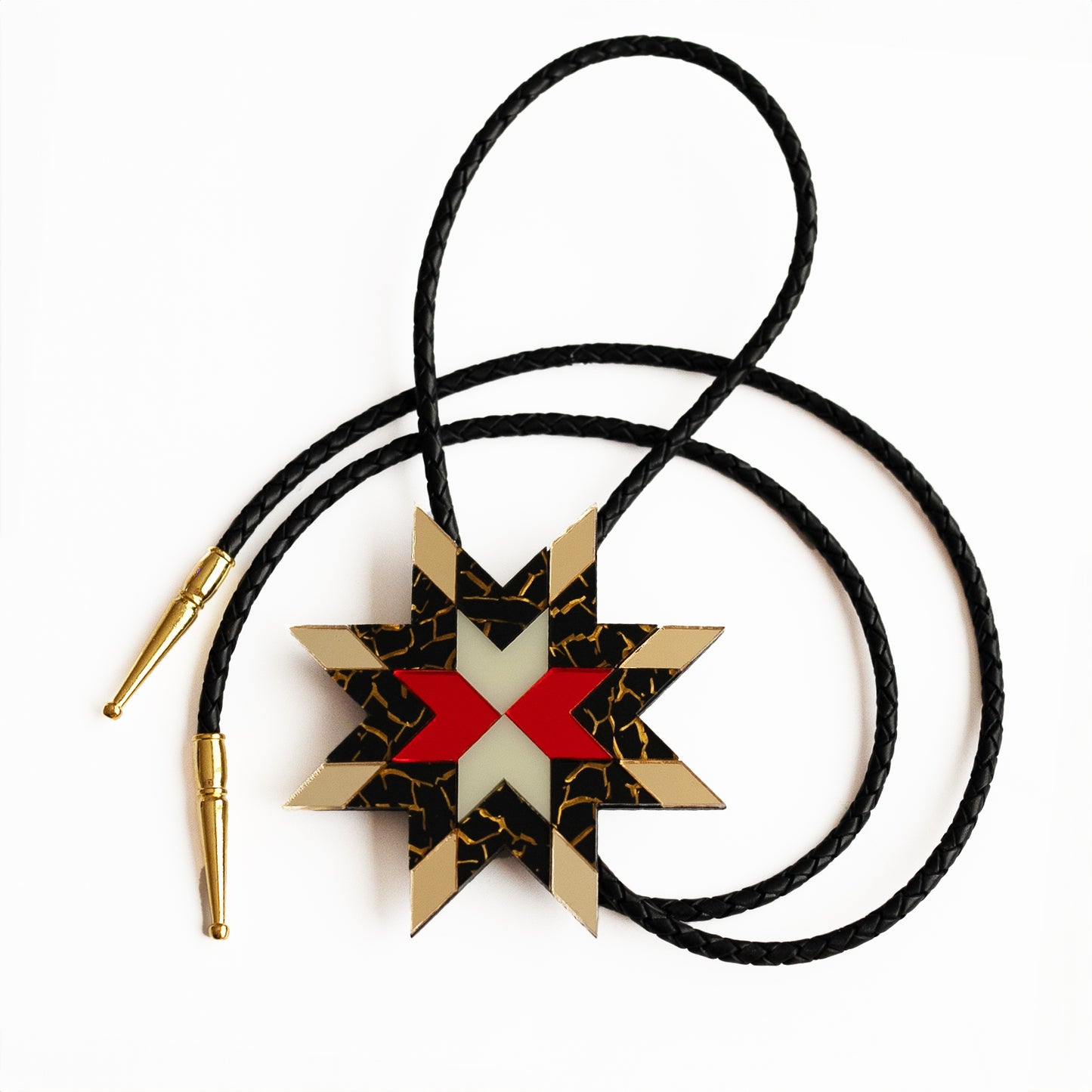 Star Blanket Bolo Tie // Pottery, Gold Mirror, Red Mirror and Ivory